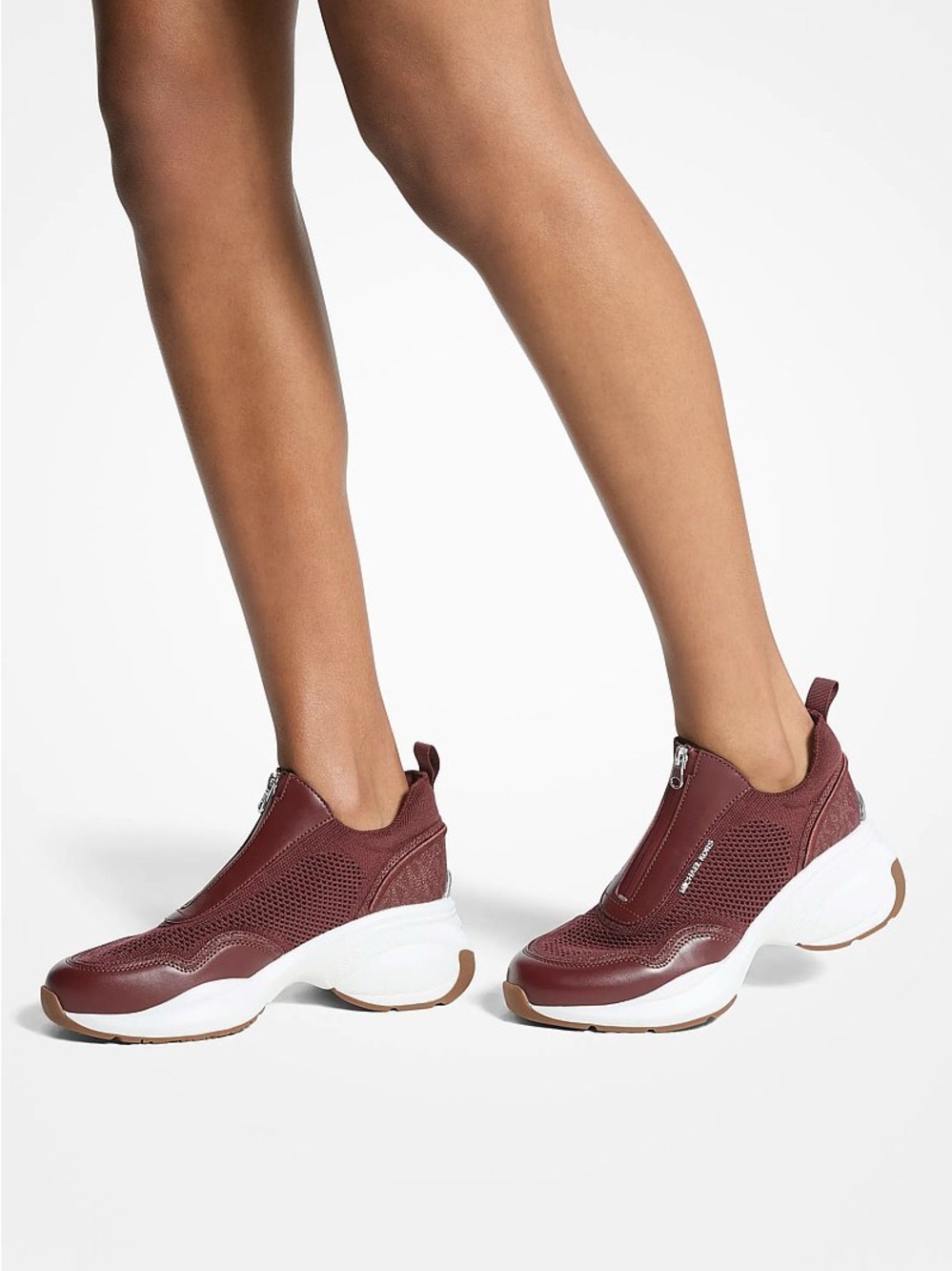 MICHAEL Michael Zuma Kors Burgundy Knit & Leather Zip Slip-On Sneakers - Picture 10 of 11